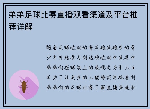 弟弟足球比赛直播观看渠道及平台推荐详解